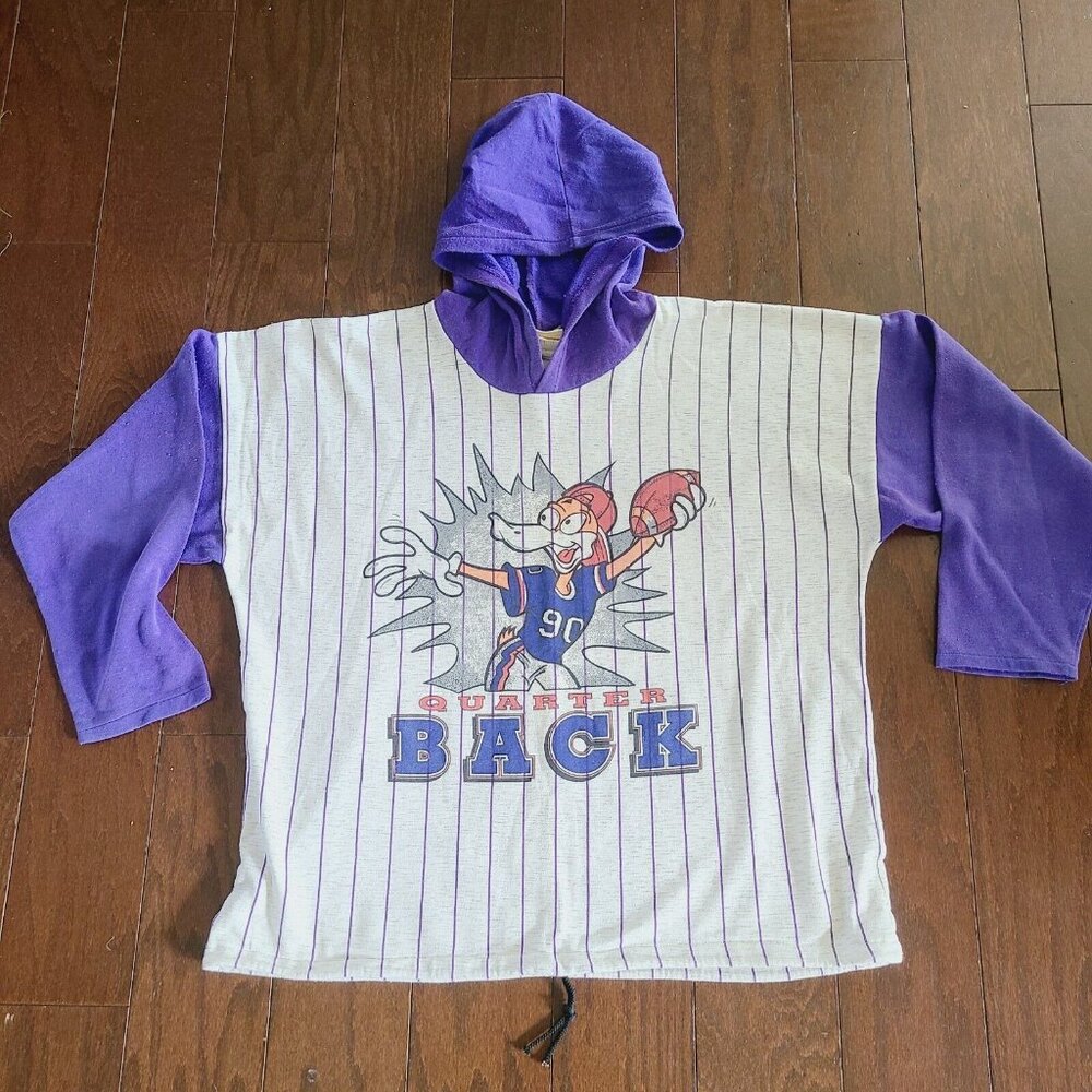 Vintage Quarter Back 3/4 Sleeve Stop Action Sports Wear Hooded Shirt